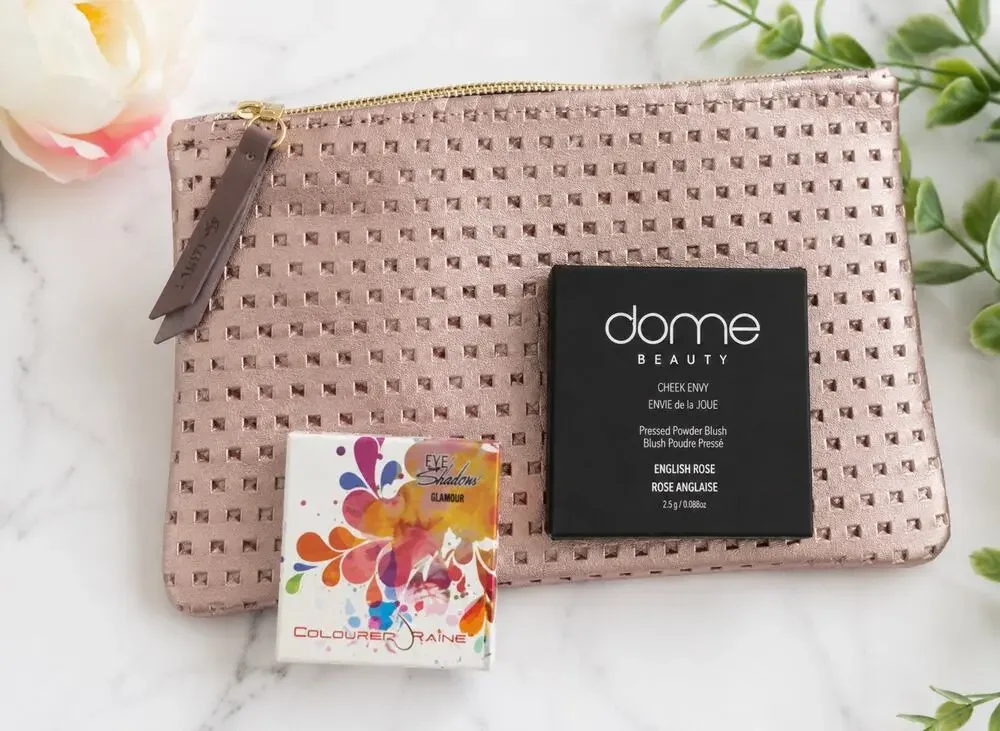 Beauty Bundle: 3pcs. Bag, Dome Beauty Blush, Coloured Raine Eyeshadow.